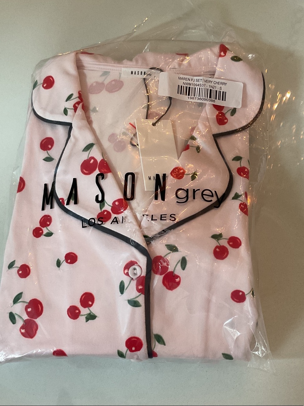 Mason Grey Pink Cherry Print Pajama Top and shorts